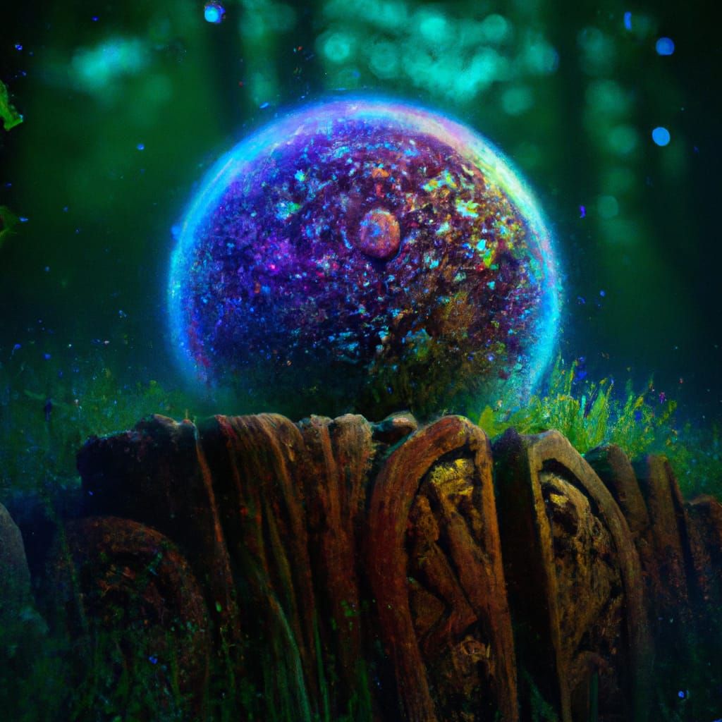 Cosmic Orb in Magical Forest, Digital Art