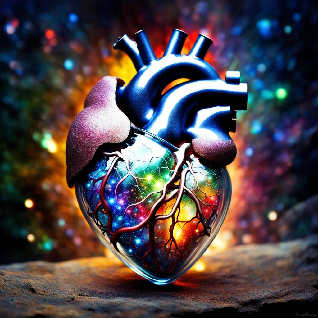 Glass Heart Filled with Galaxy, Surreal Digital Art