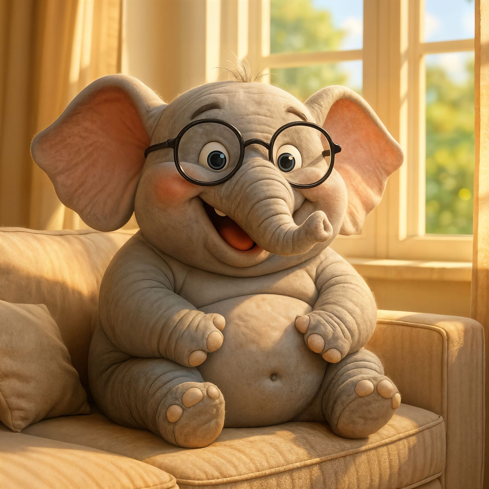 Adorable Cartoon Elephant on Couch in CGI Style