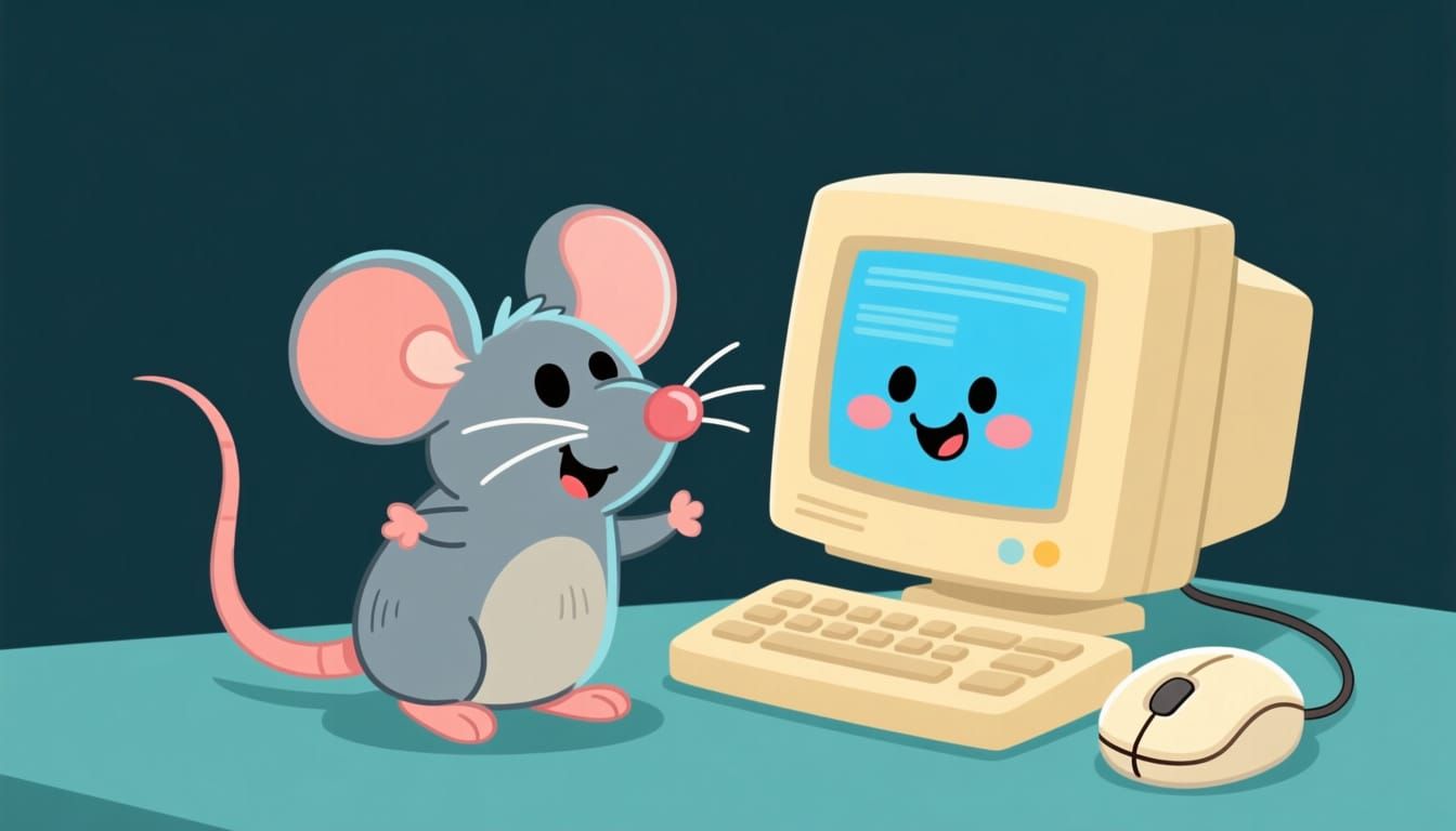 Adorable Real Mouse and Computer Mouse Friendship in Cartoon...