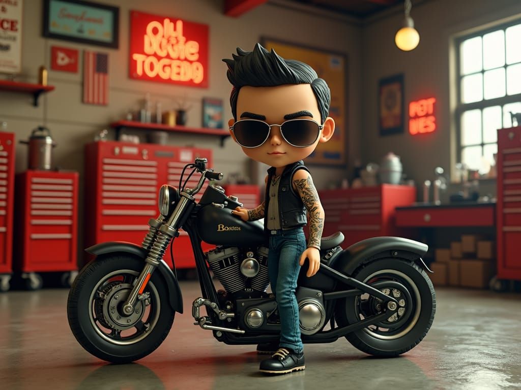 Vintage American Motorcycle Garage Scene in Retro Style