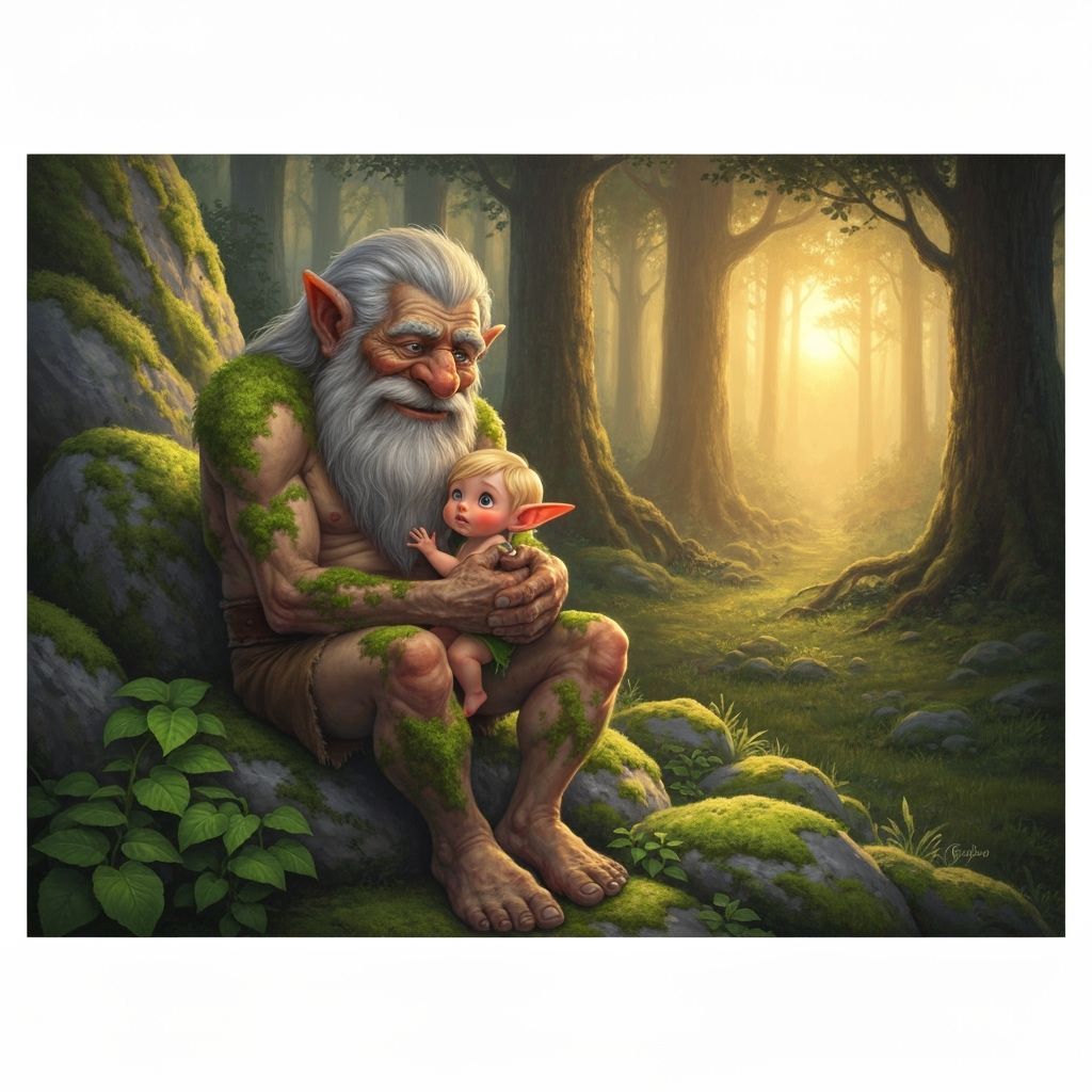 Troll and Elf in Forest Fantasy Illustration