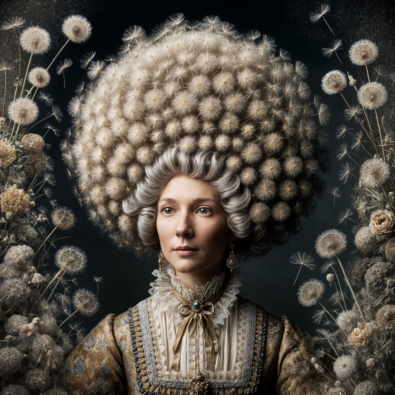 Ethereal Noblewoman in Dandelion Seed Wig, 18th Century Cour...