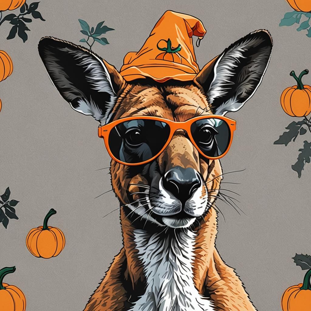 Kangaroo in Pumpkin Hat: A Pop Art Portrait