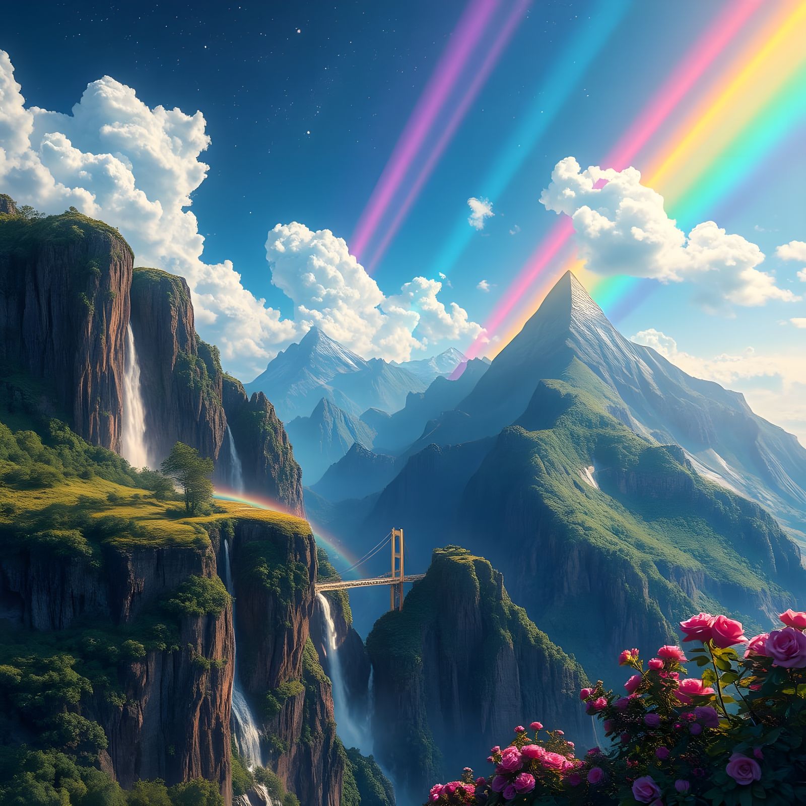 Dreamlike Mountain Cliff Overlooking Pyramid Peaks