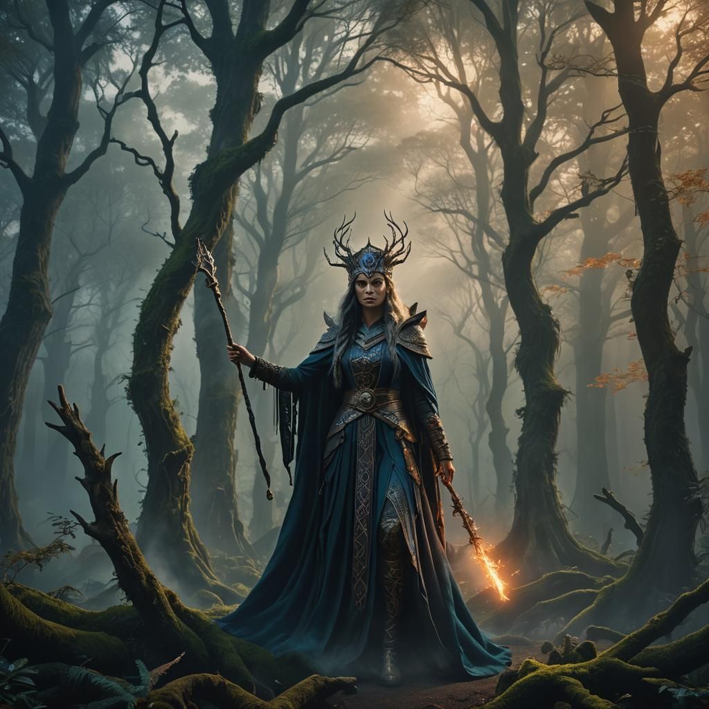 Mystical Forest Sorceress in Art Nouveau Style