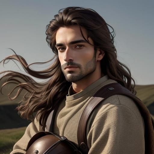 Medieval Man Contemplates Helmet in the Wind