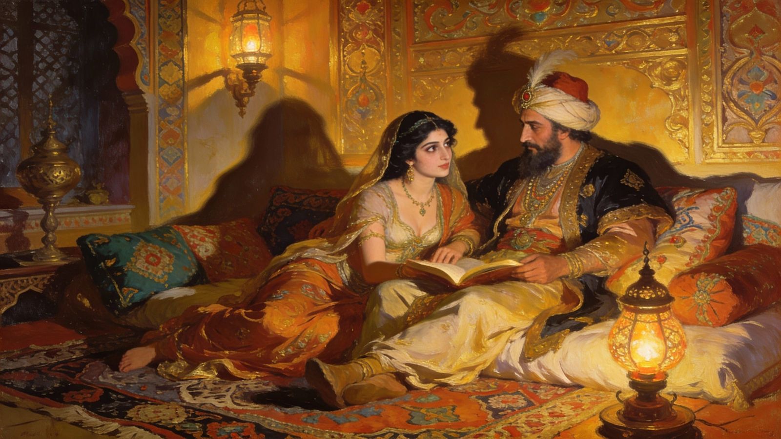 Scheherazade Captivates Sultan Shahriar with Tales in Opulen...