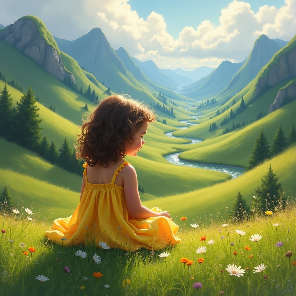 Girl on Emerald Hill in Dreamy Style