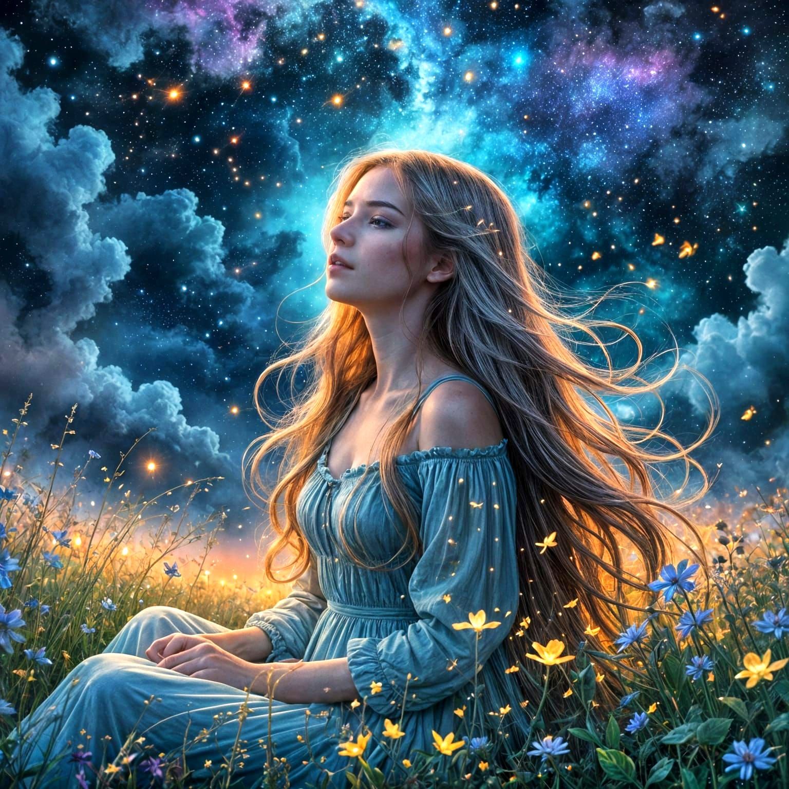 Enchanted Dreamer Amidst Whimsical Bloom