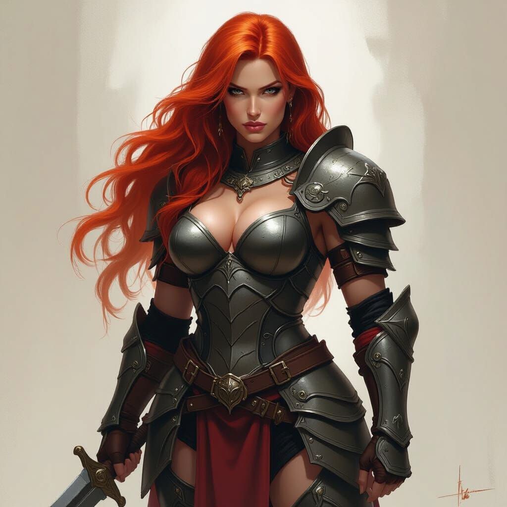 Muscular Female Warrior With Fiery Red Hair
