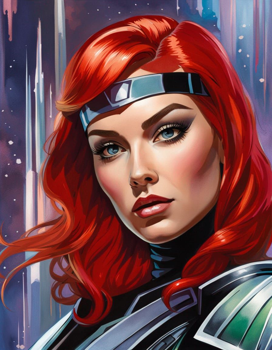 Mandalorian Warrior Queen: Watercolor Star Wars Portrait