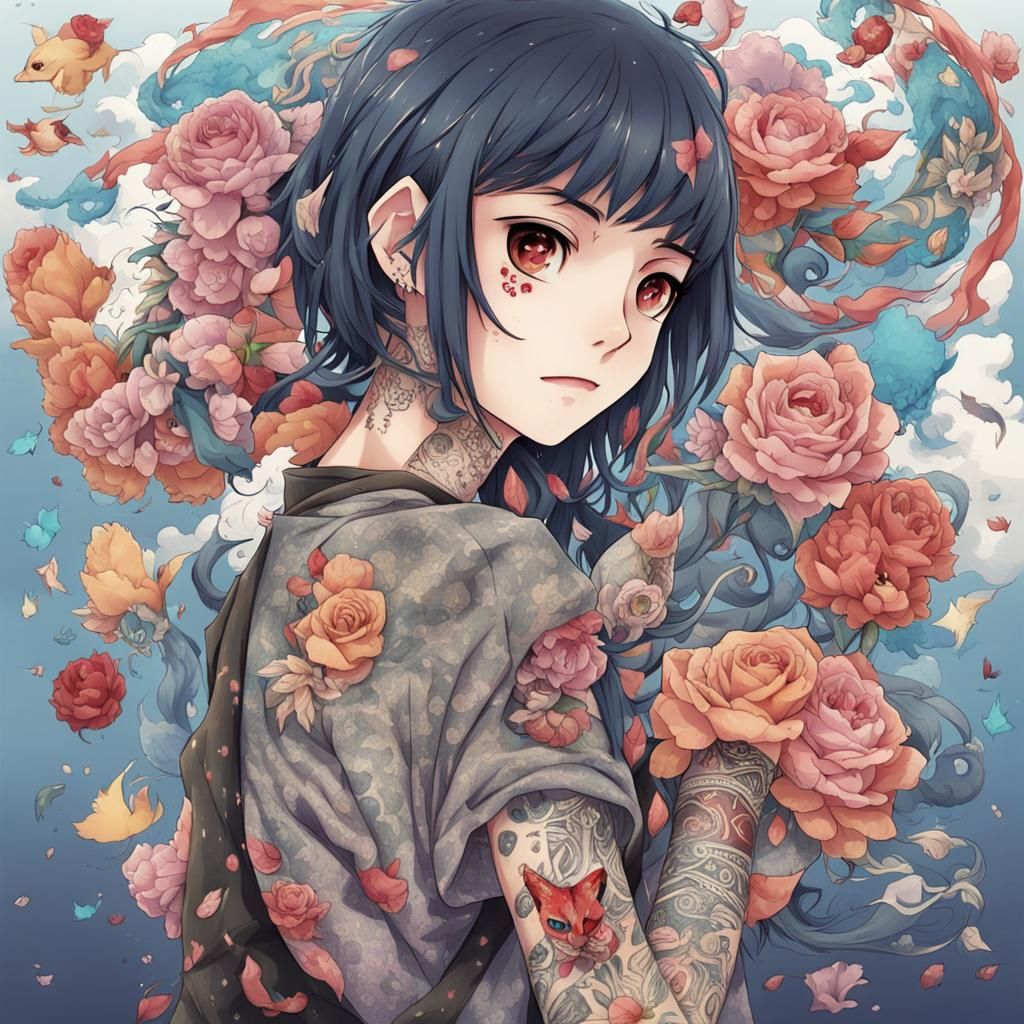 Anime-Style Transgender Girl with Tattoos