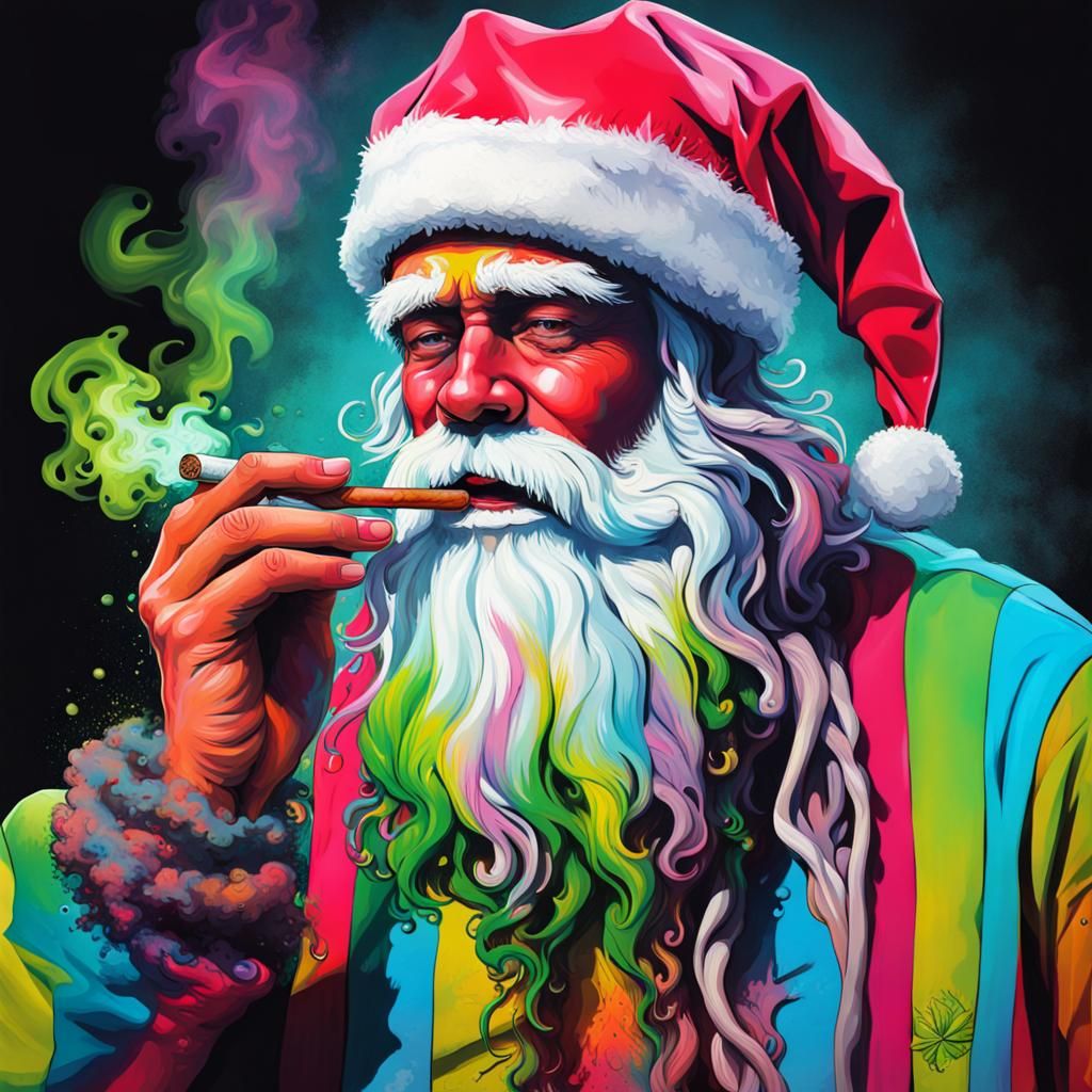 Colorful Hippie Santa in Graffiti Street Art