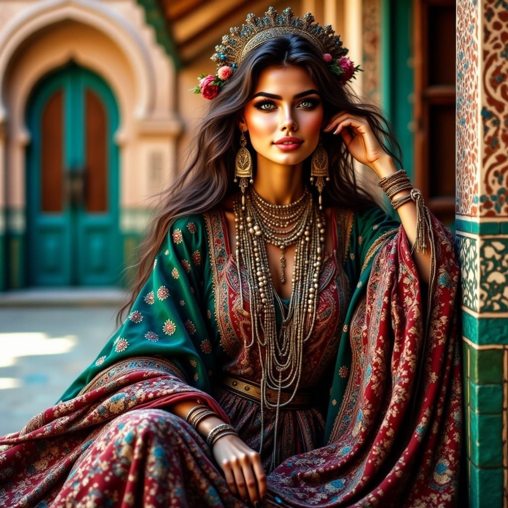 Elegant Moroccan Woman in Traditional Kaftan