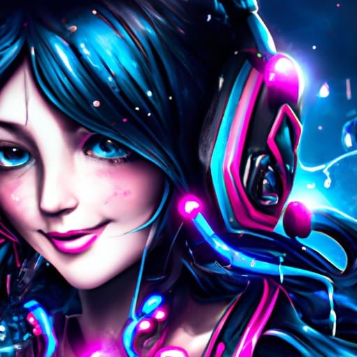 Kawaii Goth Gamer Girl Portrait in Hyperdetailed Style