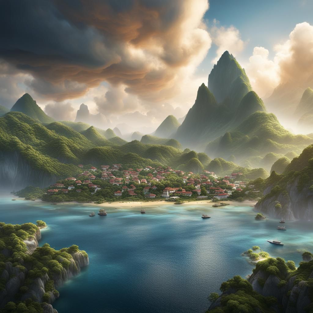 St Lucia Sea View: Detailed Matte Painting