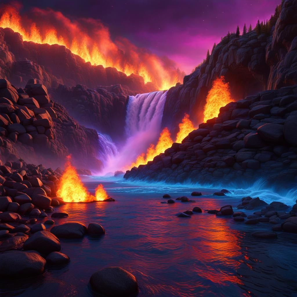 Roaring Fireballs Erupting from Spillway