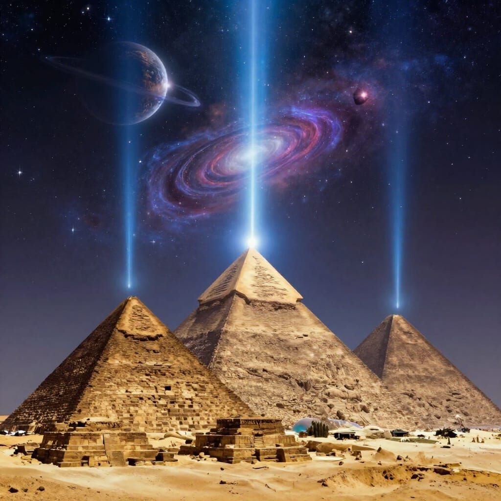 Ancient Pyramids Beneath Cosmic Starry Sky