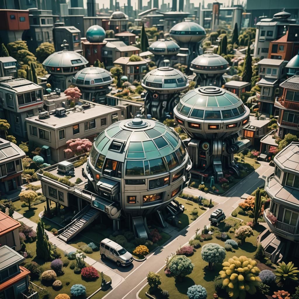 Futuristic City with Aliens and Robots: Cinematic Style