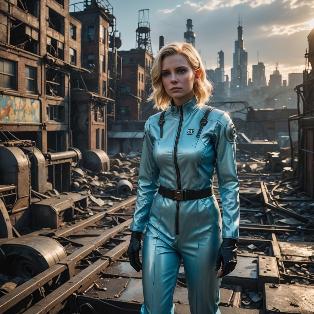 Blonde in Vault Suit: Fallout City Macro Shot