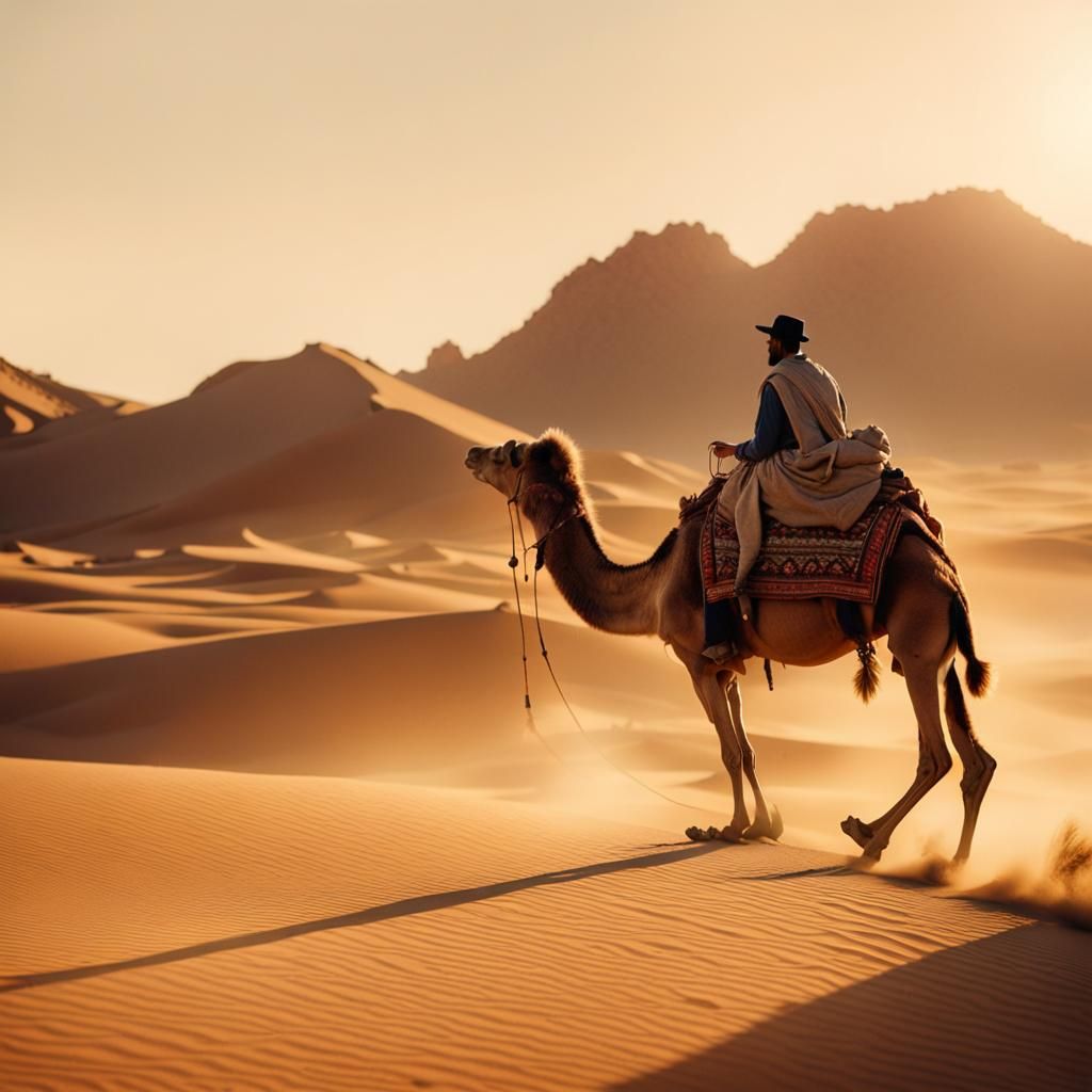 Desert Journey: Cinematic Camel Ride at Golden Hour