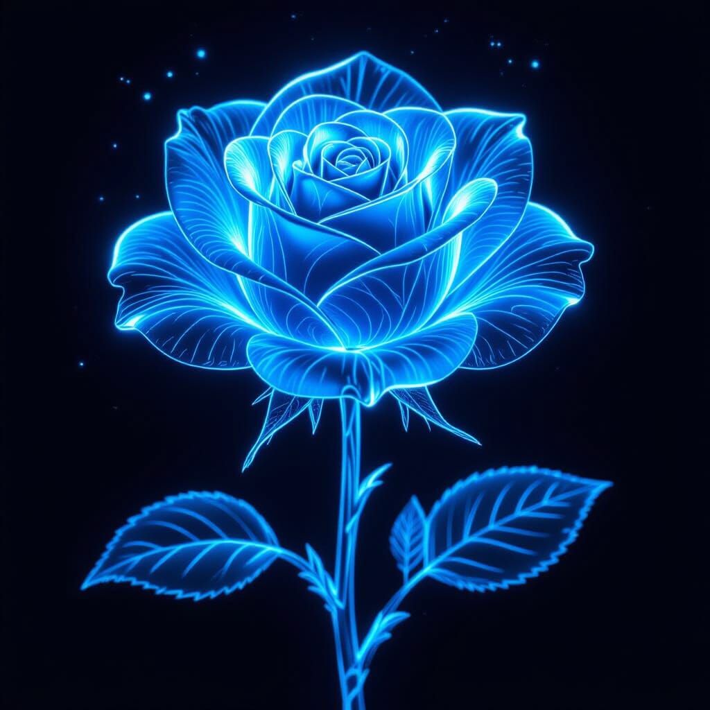 Luminous Blue Rose with Fractal Patterns: Digital Rendering