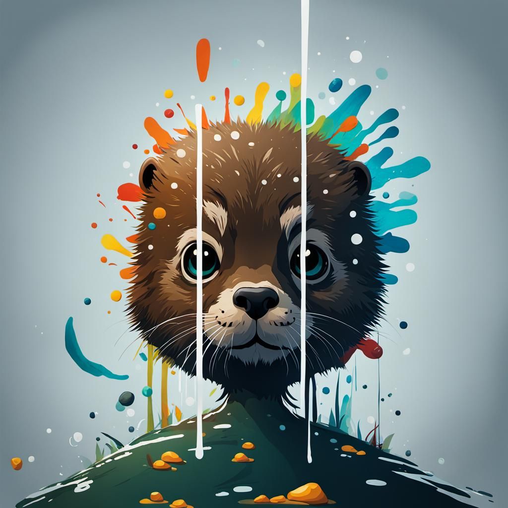 Playful Otters Captured in Digital Artwork