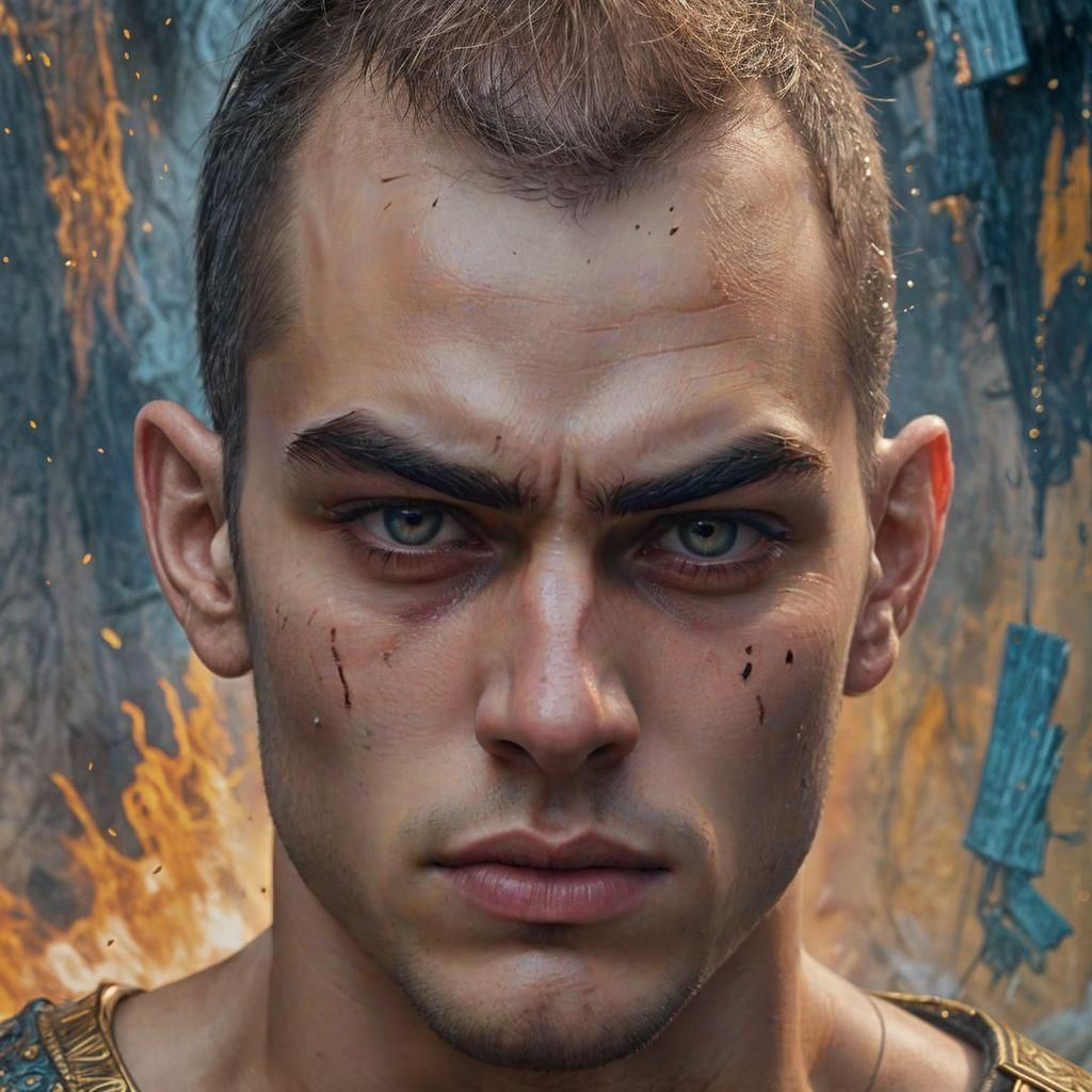 Angry Young Man Portrait in Detailed Matte Painting