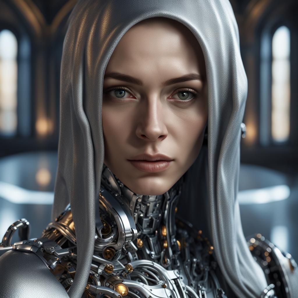 Hyperrealistic Cyborg Portrait in Renaissance Style