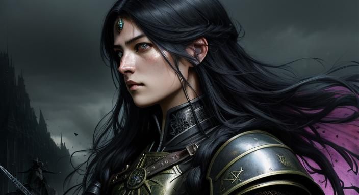 Dark Fantasy Woman Warrior on Battlefield