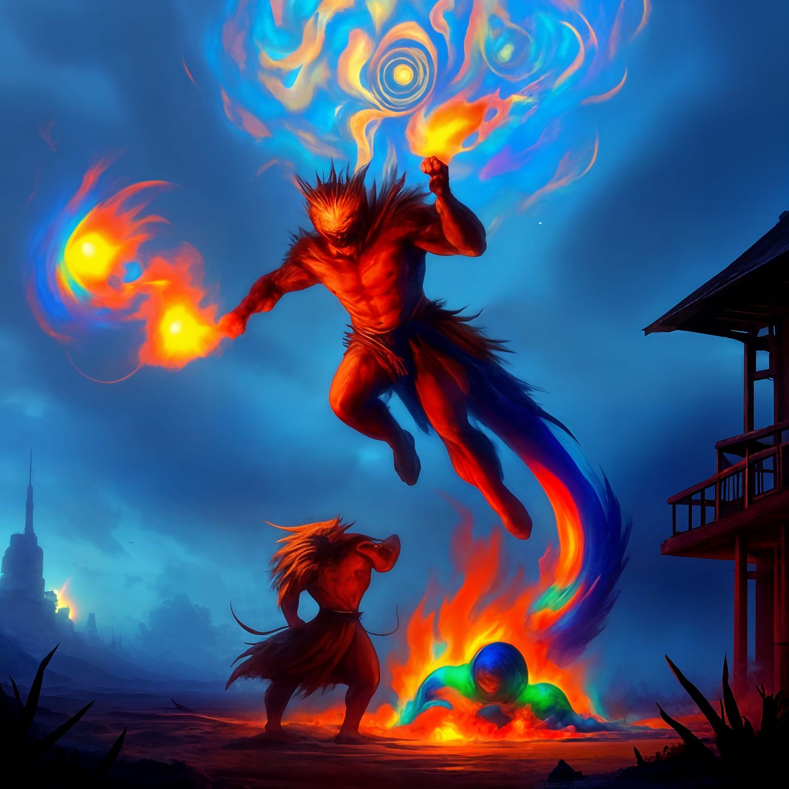 Fiery Landscape Under Blazing Sun in Beksiński Style