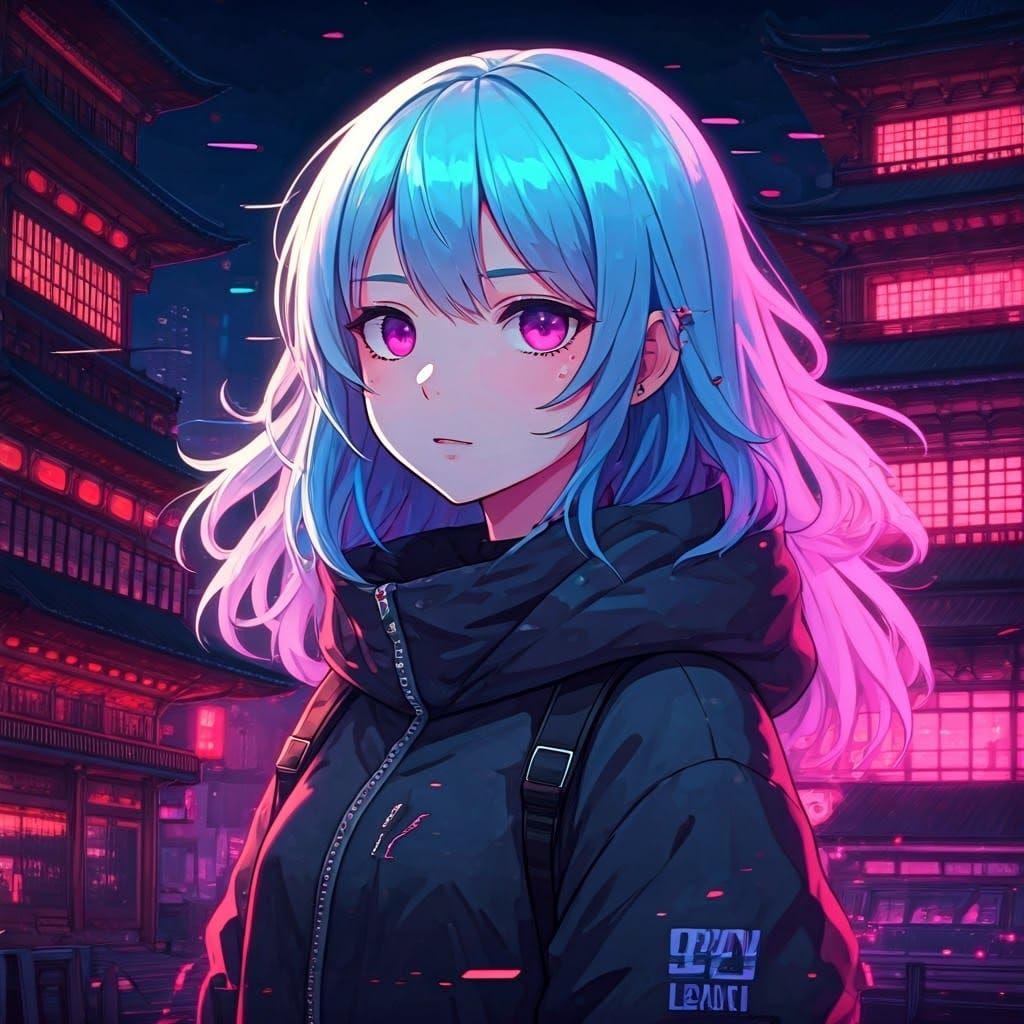 Cyberpunk Anime Girl in Dystopian Cityscape
