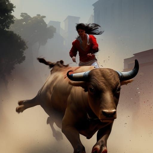 Running of the Bulls in Spain: Action Concept Art