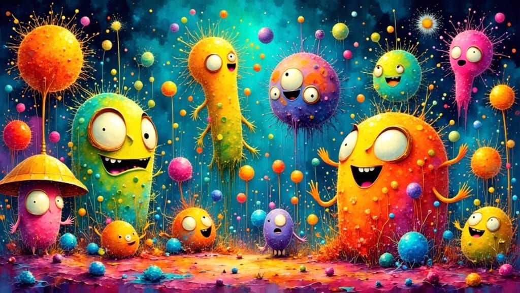 Playful Microbes and Cells in a Cartoon Playground