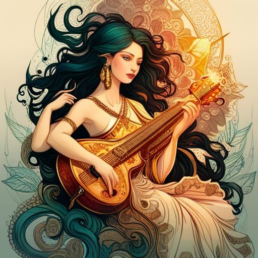 Radiant Goddess Saraswati Digital Painting