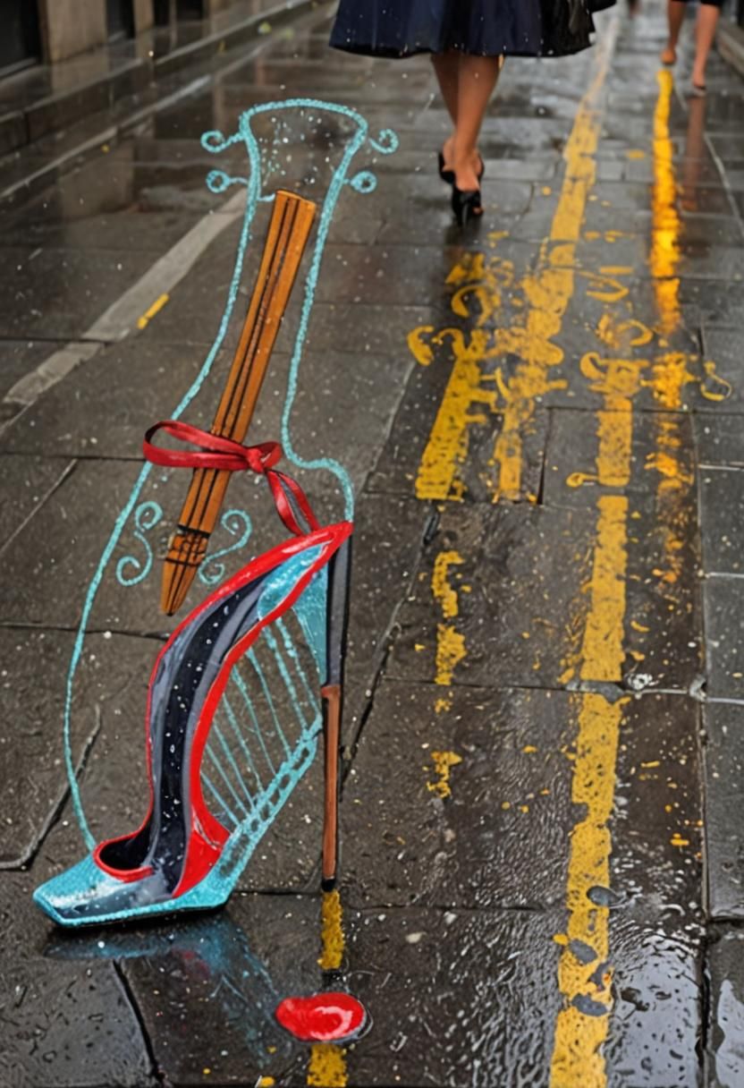 Musical Stiletto Creates Orchestra on Rainy Street