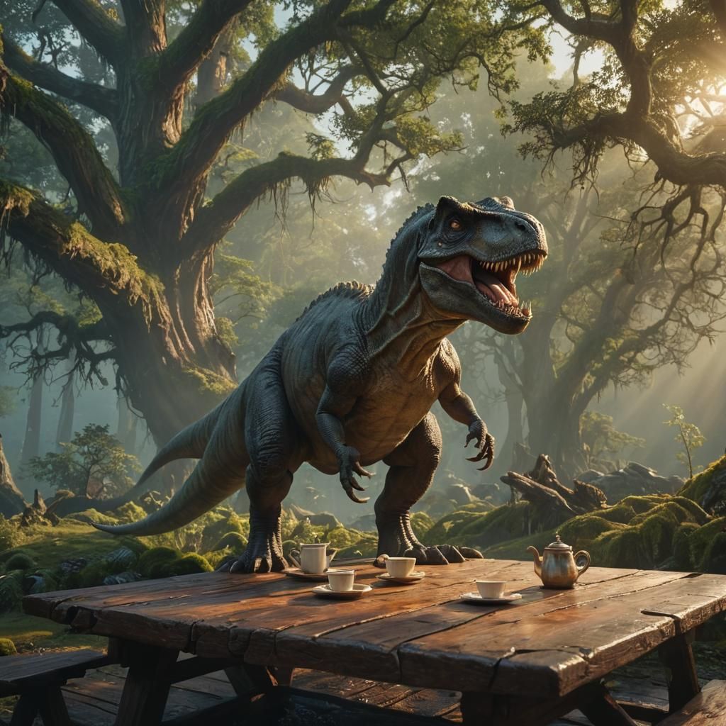 T-Rex Tea Party in Prehistoric Forest