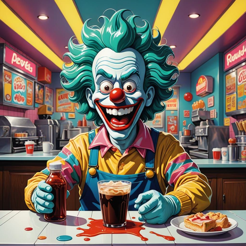 Krusty's Coffee Syrup in Retro Cartoon Style