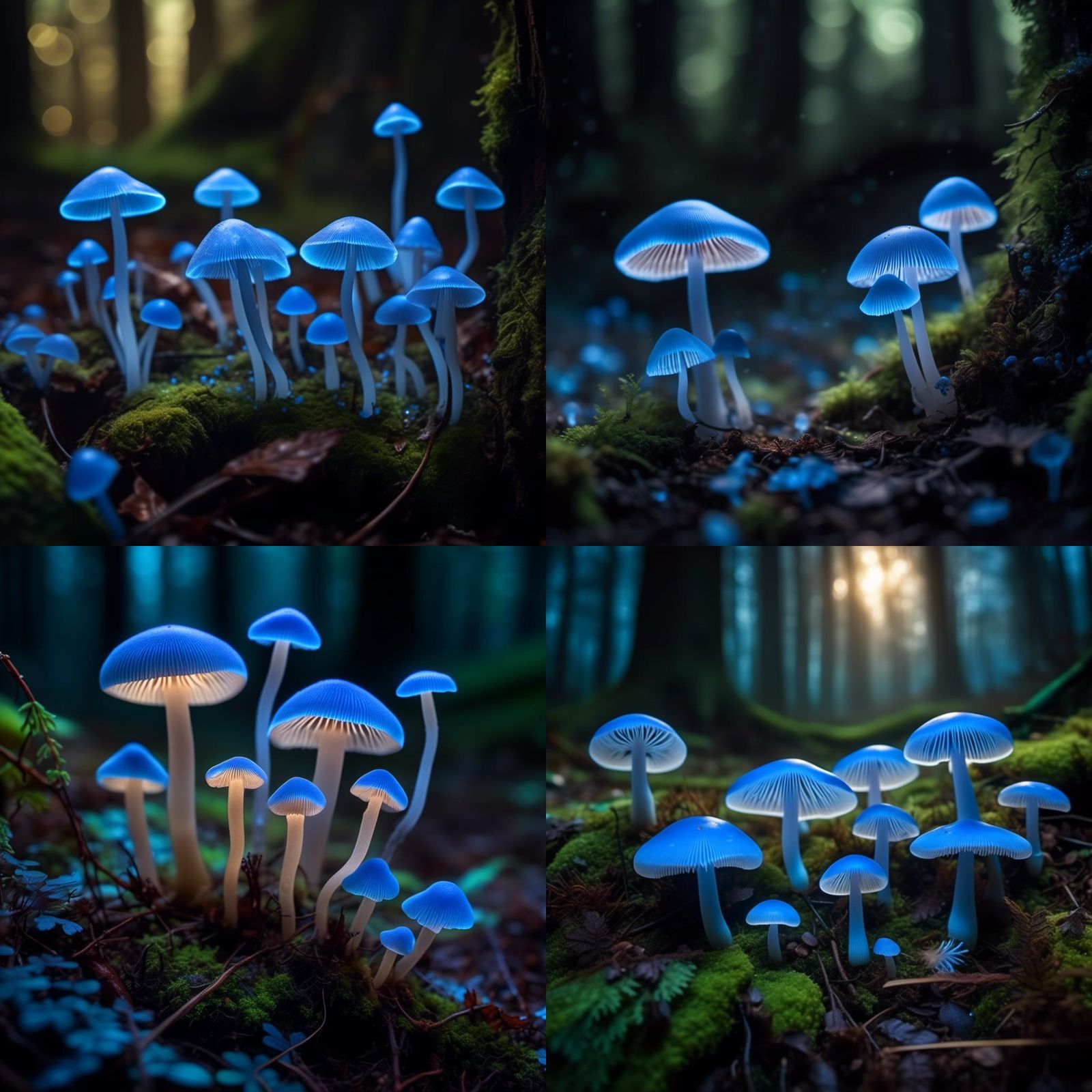 Ethereal Blue Mycena Mushrooms Glow in Hidden Grove