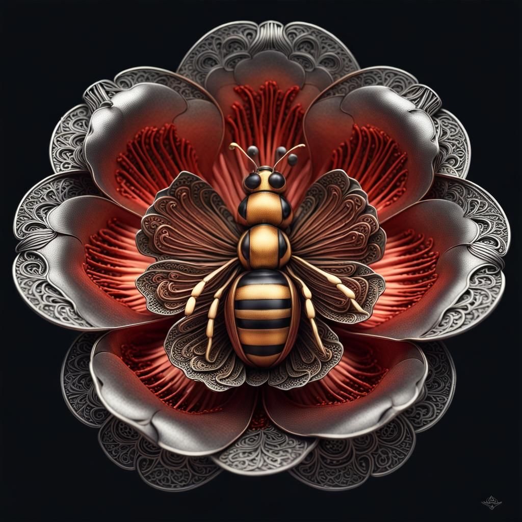 Ornate Metal Poppy Flower in Studio Lighting