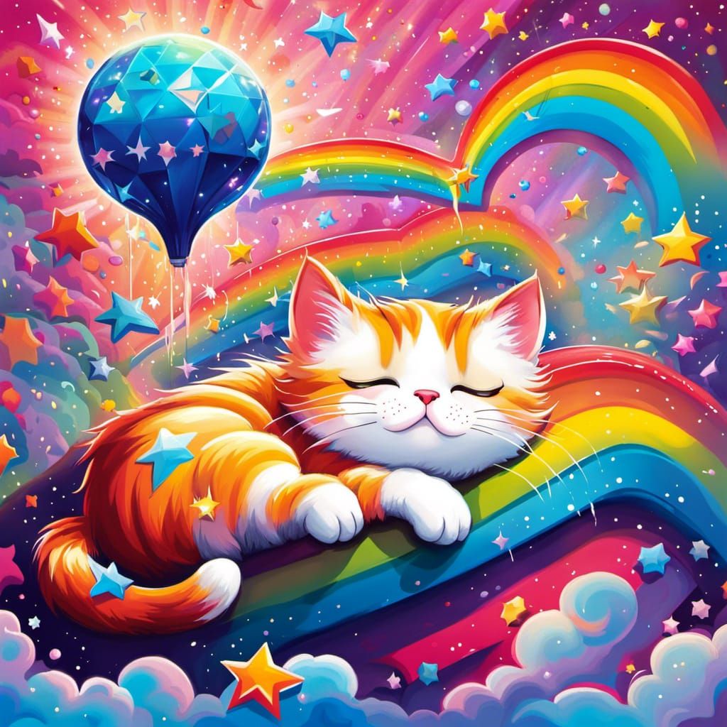 Dreaming Cat: Polychromatic Graffiti Splash Art