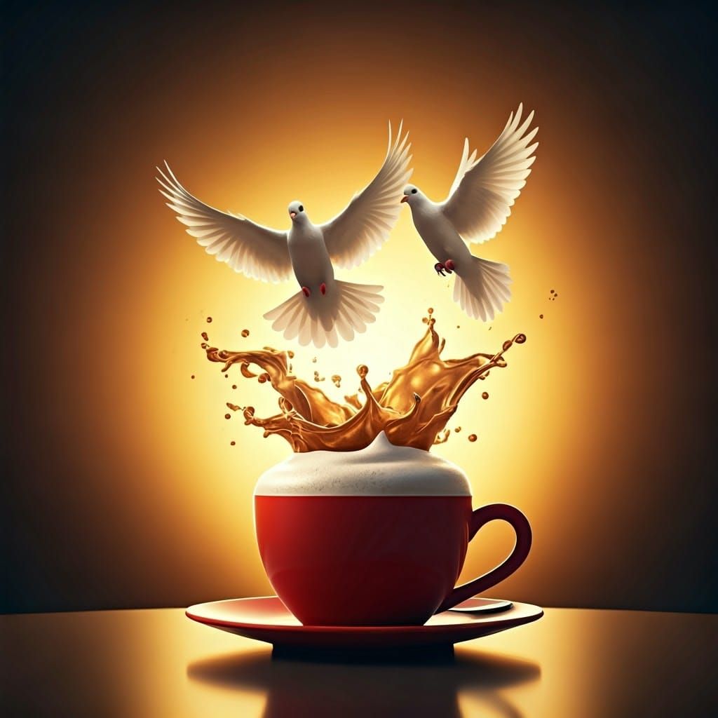 Vibrant Cappuccino Transforms into Majestic Doves in Flight