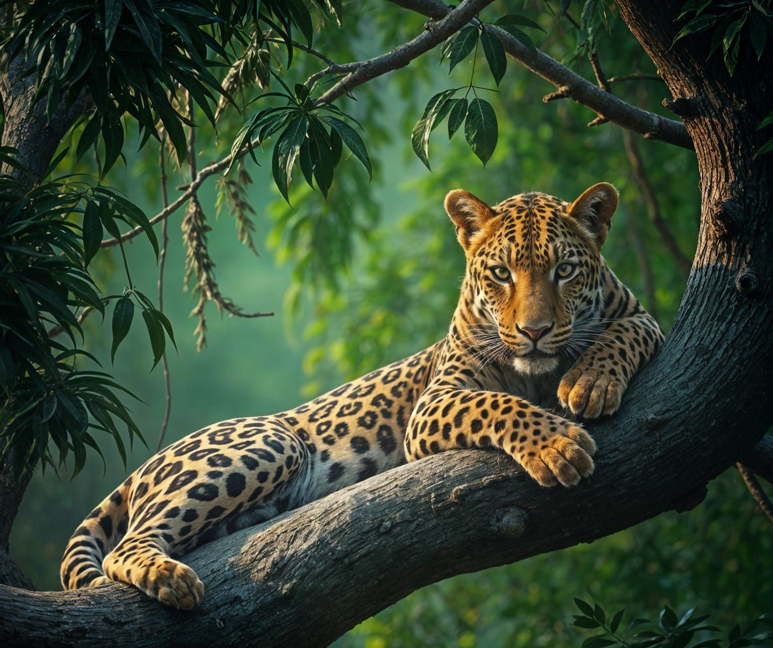 Hyperrealistic Leopard in Emerald Jungle