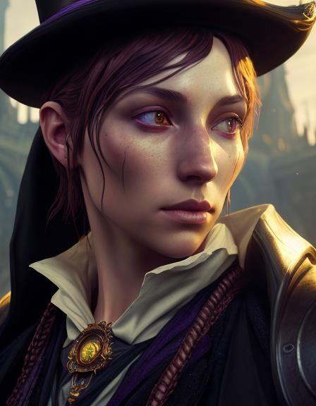 Ginger Witch and Dragon in Dark Fantasy Art