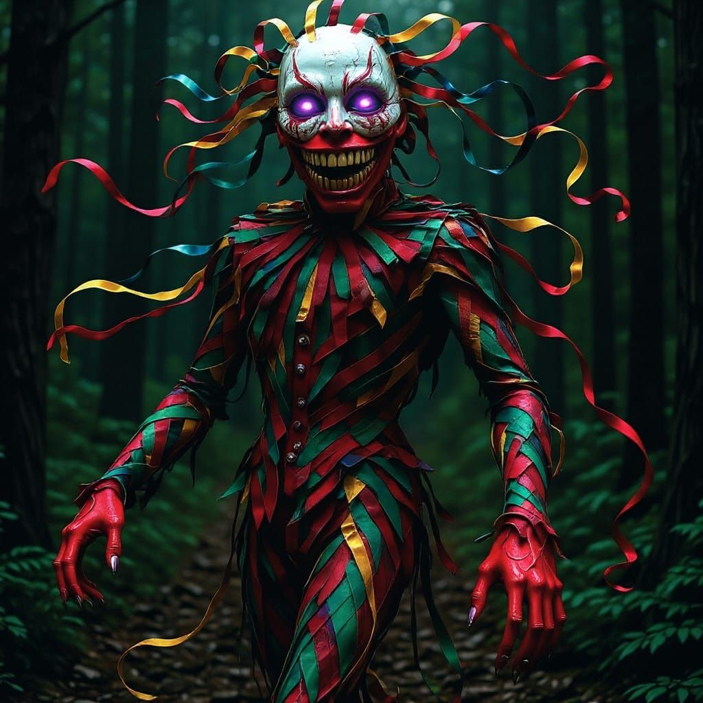 Multicolored Silk Figure Dancing in Haunted Woods