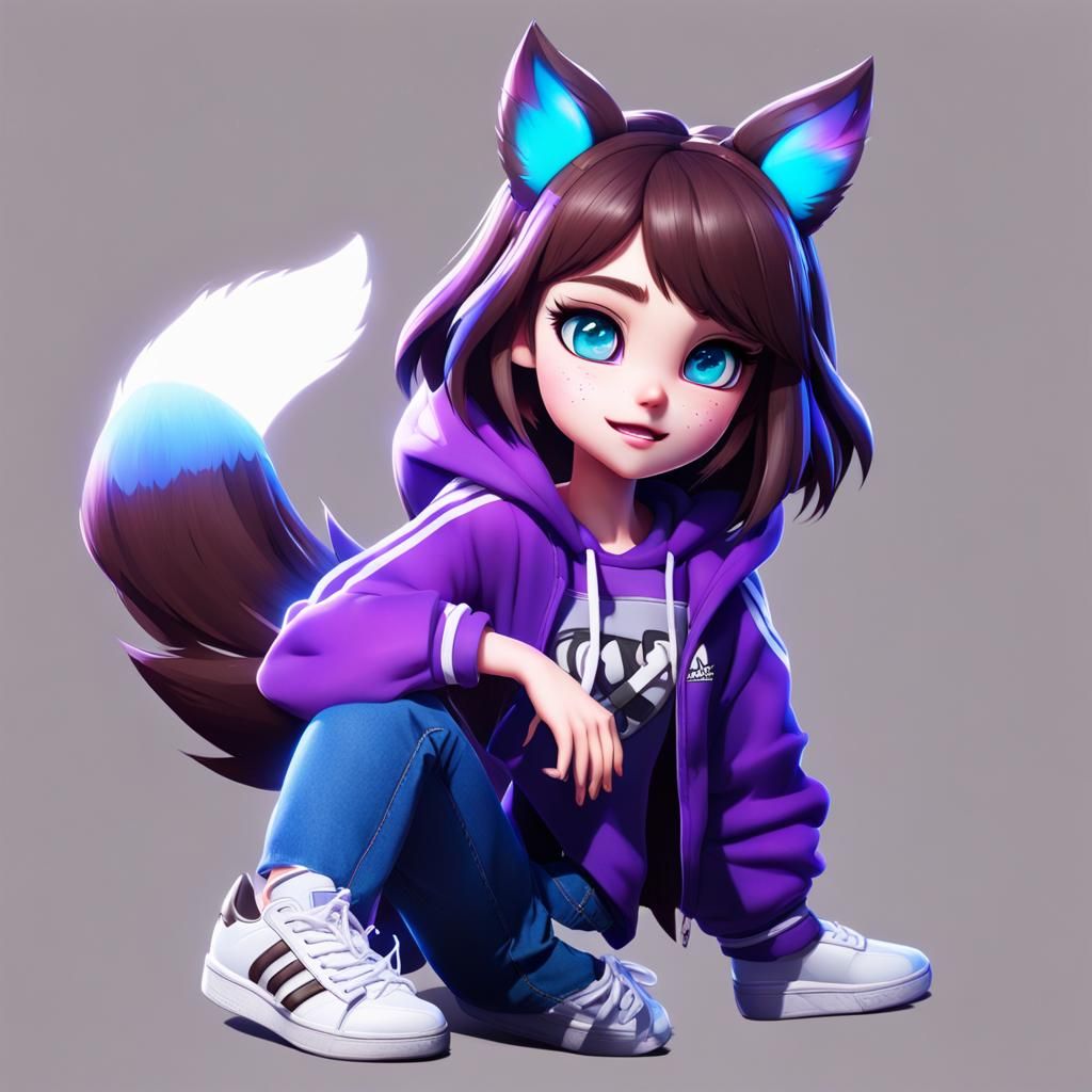Cute Gacha Girl Werewolf in 3D Digital Art Style