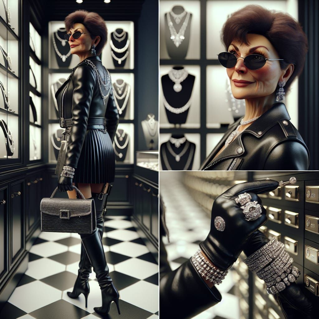 Audacious Jewel Thief in Black Leather Outfit