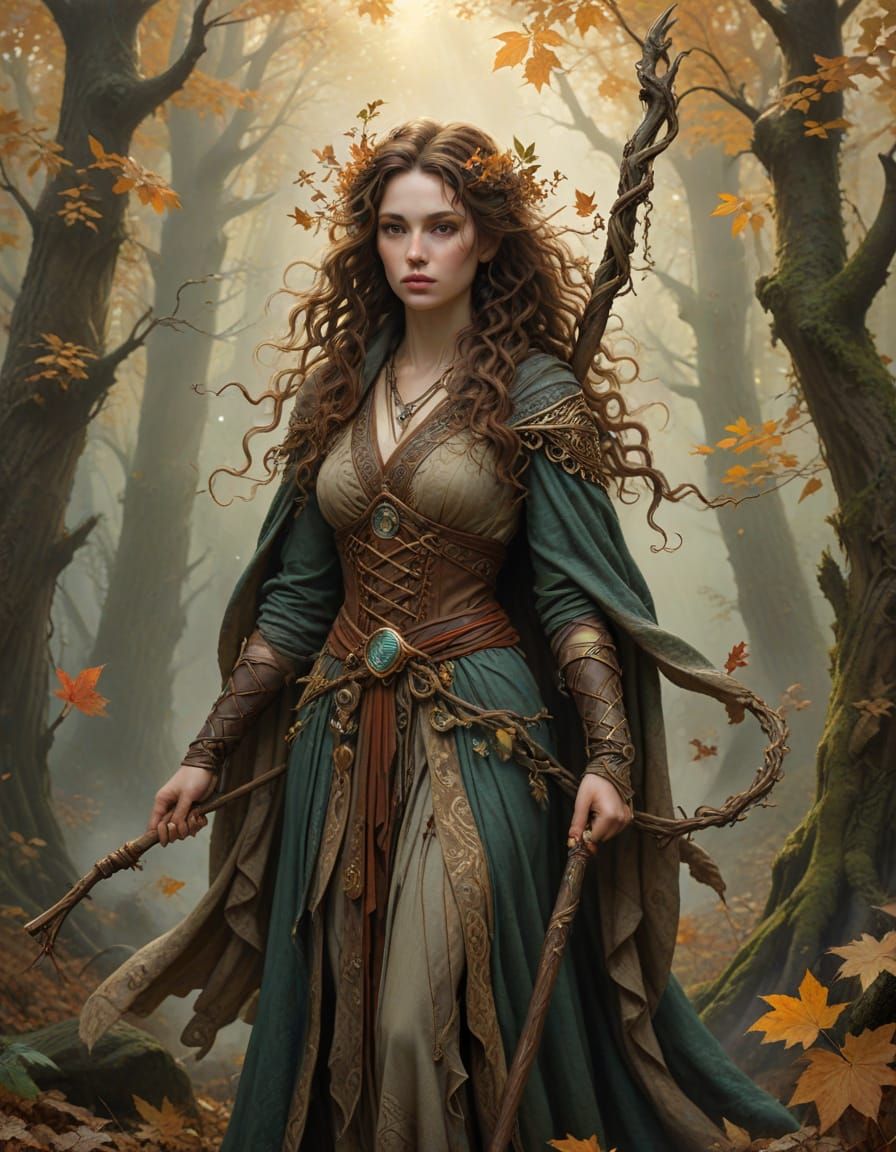 Surreal Druid Goddess Embraces Autumnal Mysticism