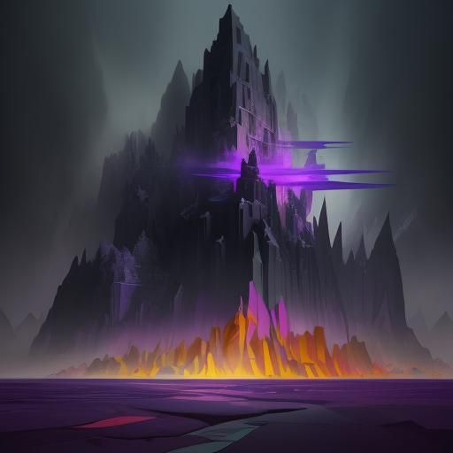 Misty Mountain Landscape in Cubist Geometric Style